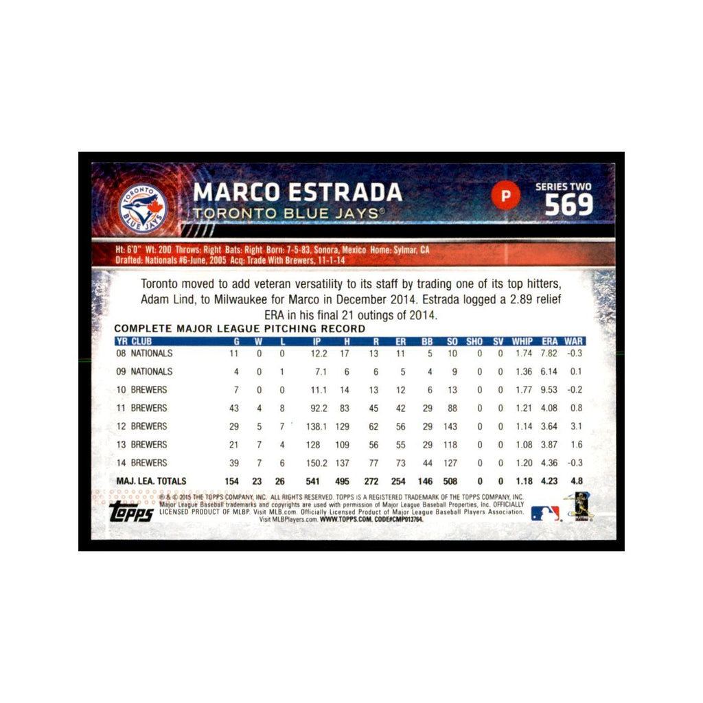 Marco Estrada 2015 Topps #569 Baseball Cards Baseball Card NM