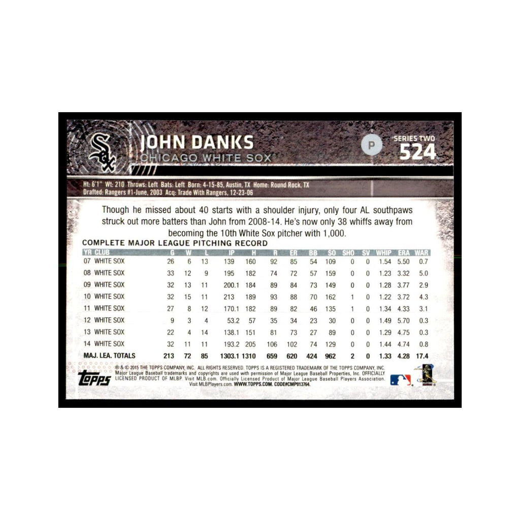 John Danks 2015 Topps #524 Baseball Cards Baseball Card NM