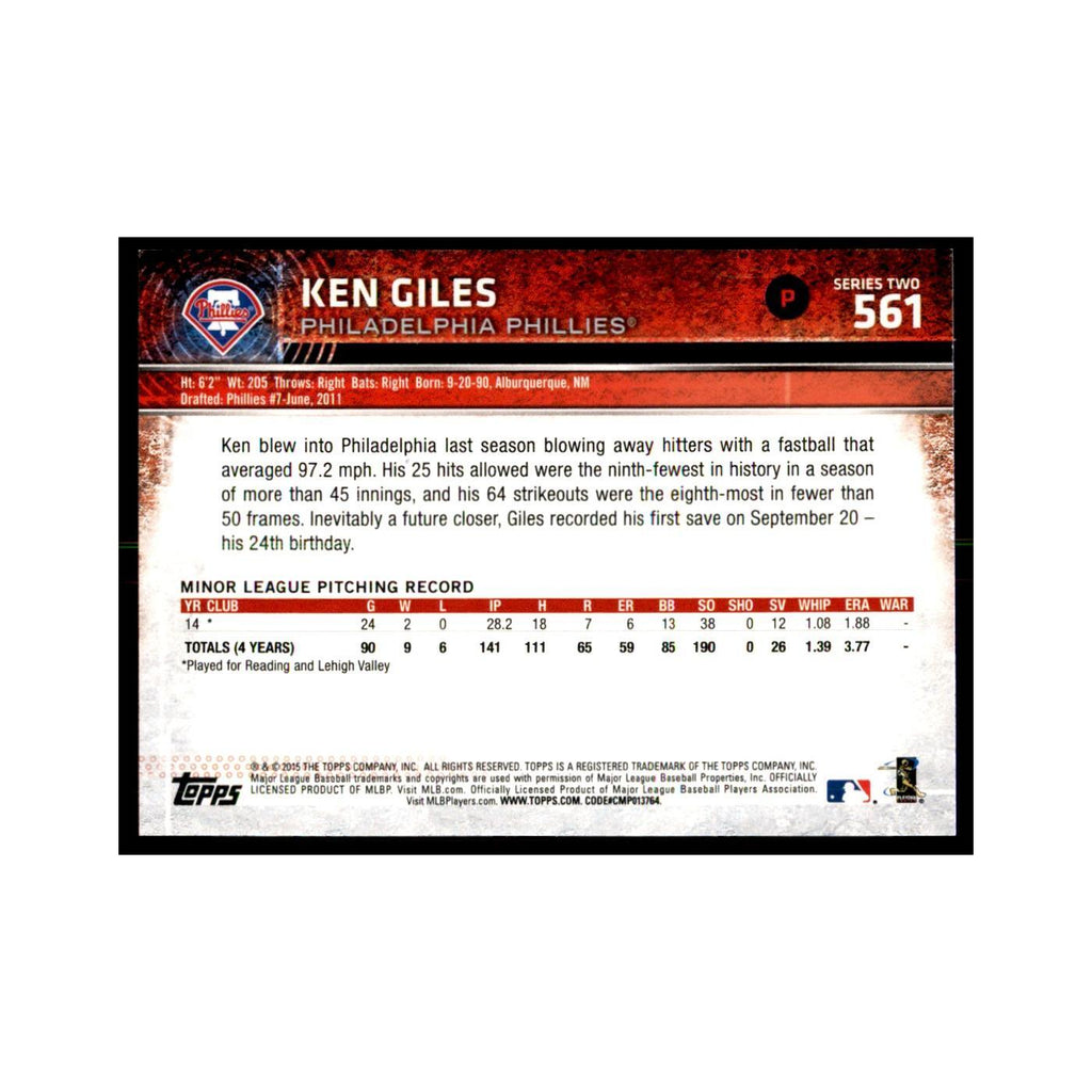 Ken Giles 2015 Topps #561 Baseball Cards Baseball Card NM