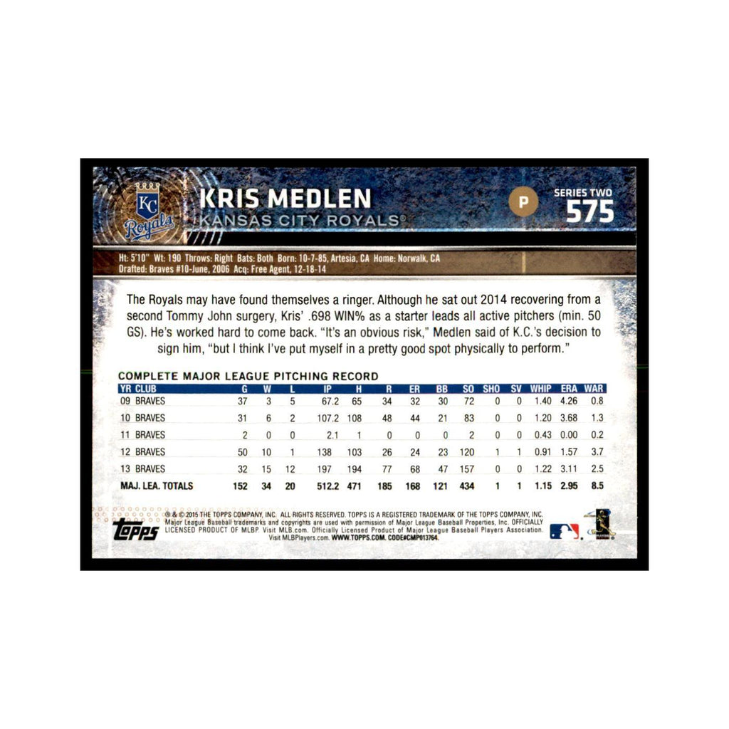 Kris Medlen 2015 Topps #575 Baseball Cards Baseball Card NM