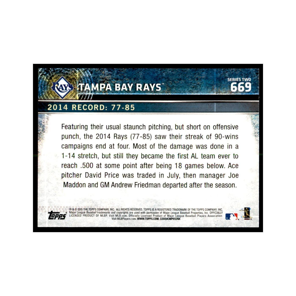 Tampa Bay Rays 2015 Topps #669 Baseball Cards Baseball Card NM