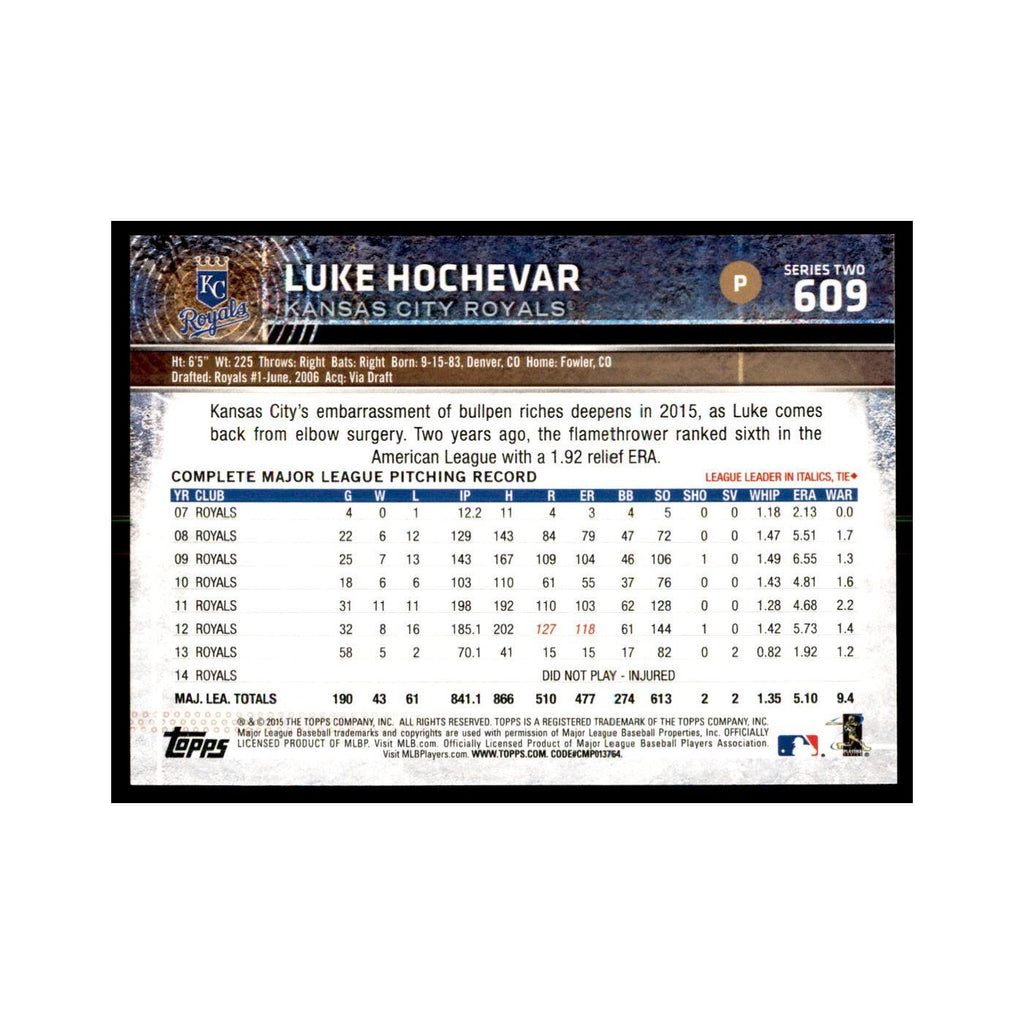 Luke Hochevar 2015 Topps #609 Baseball Cards Baseball Card NM