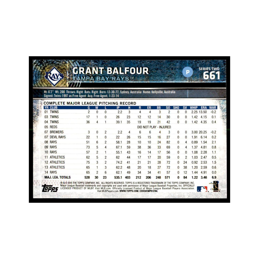 Grant Balfour 2015 Topps #661 Baseball Cards Baseball Card NM