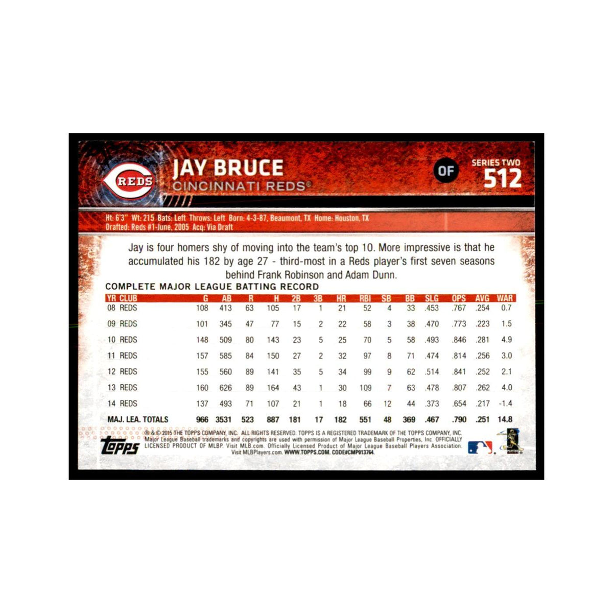 Jay Bruce 2015 Topps #512 Baseball Cards Baseball Card NM