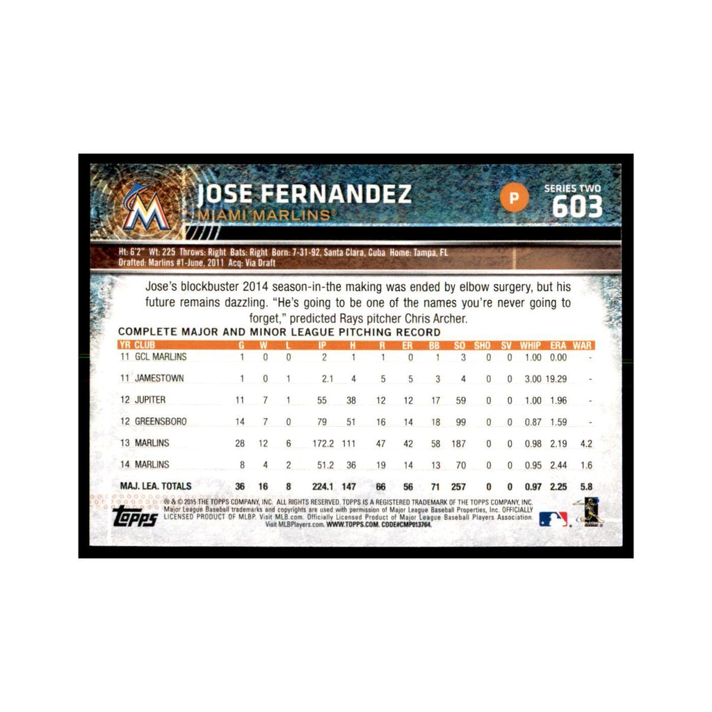 Jose Fernandez 2015 Topps #603 Baseball Cards Baseball Card NM