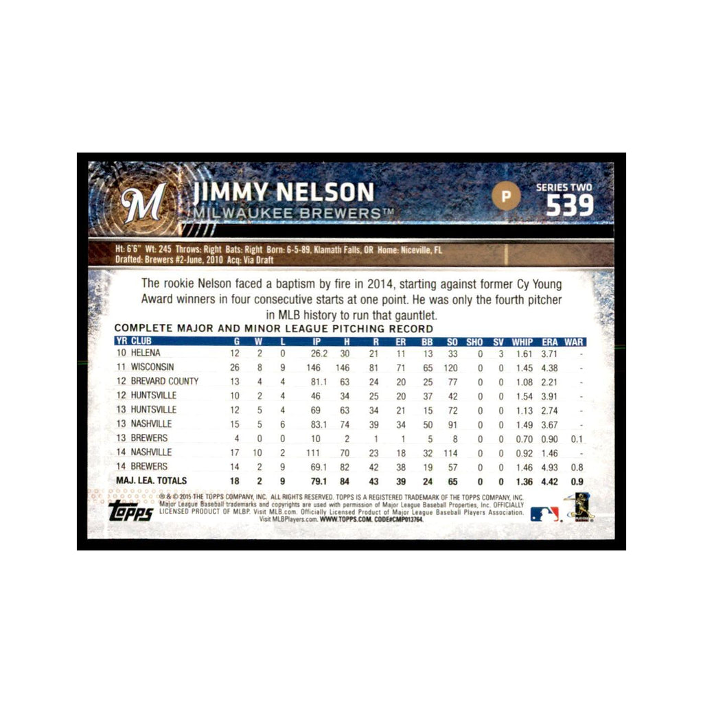 Jimmy Nelson 2015 Topps #539 Baseball Cards Baseball Card NM