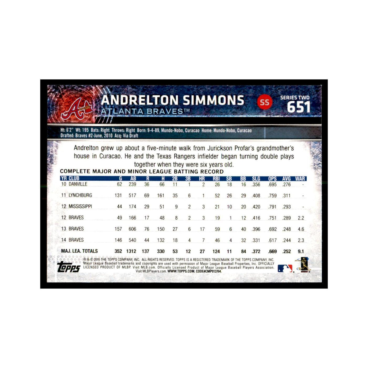 Andrelton Simmons 2015 Topps #651 Baseball Cards Baseball Card NM