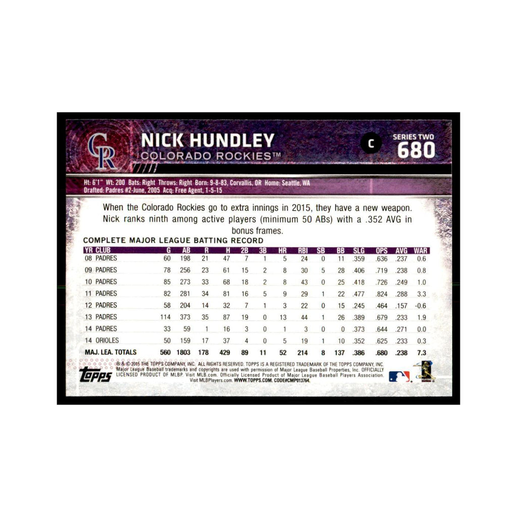 Nick Hundley 2015 Topps #680 Baseball Cards Baseball Card NM