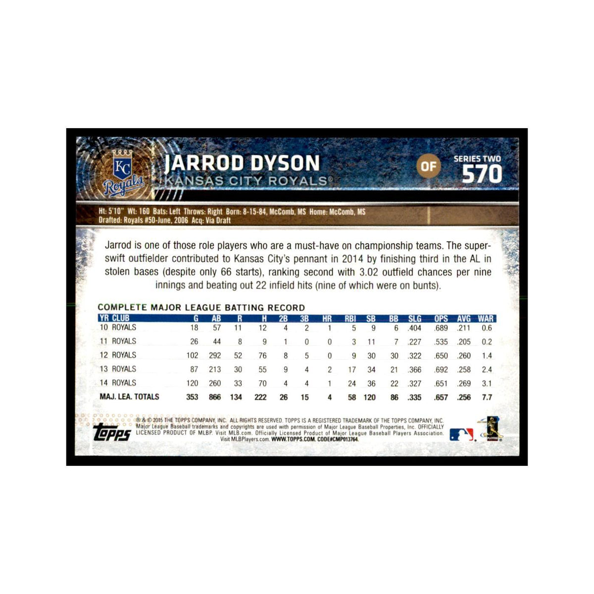 Jarrod Dyson 2015 Topps #570 Baseball Cards Baseball Card NM