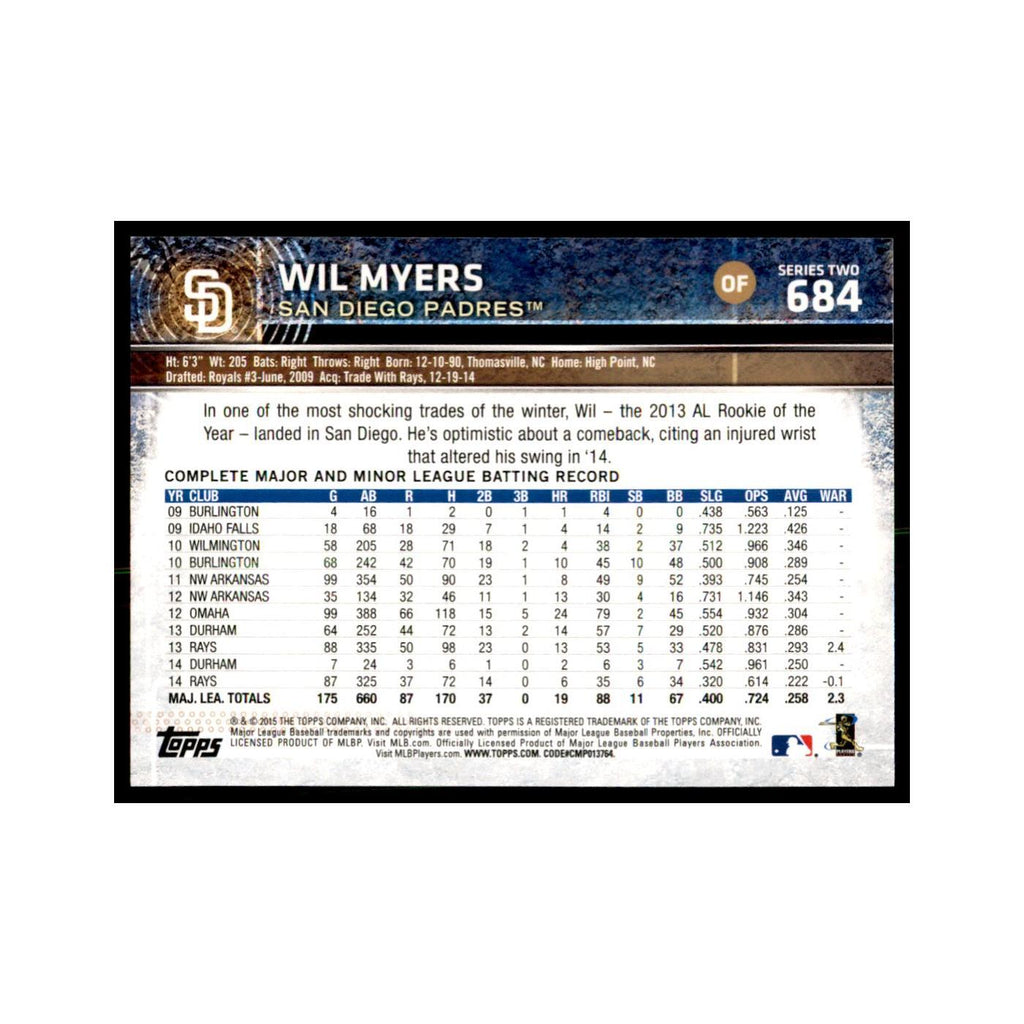 Wil Myers 2015 Topps #684 Baseball Cards Baseball Card NM