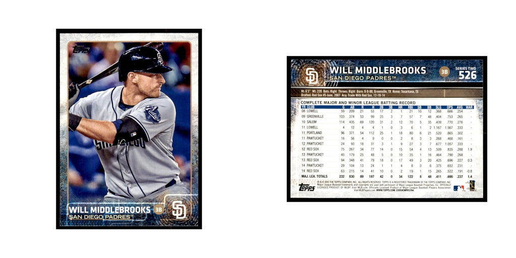 Will Middlebrooks 2015 Topps #526 Baseball Cards Baseball Card NM