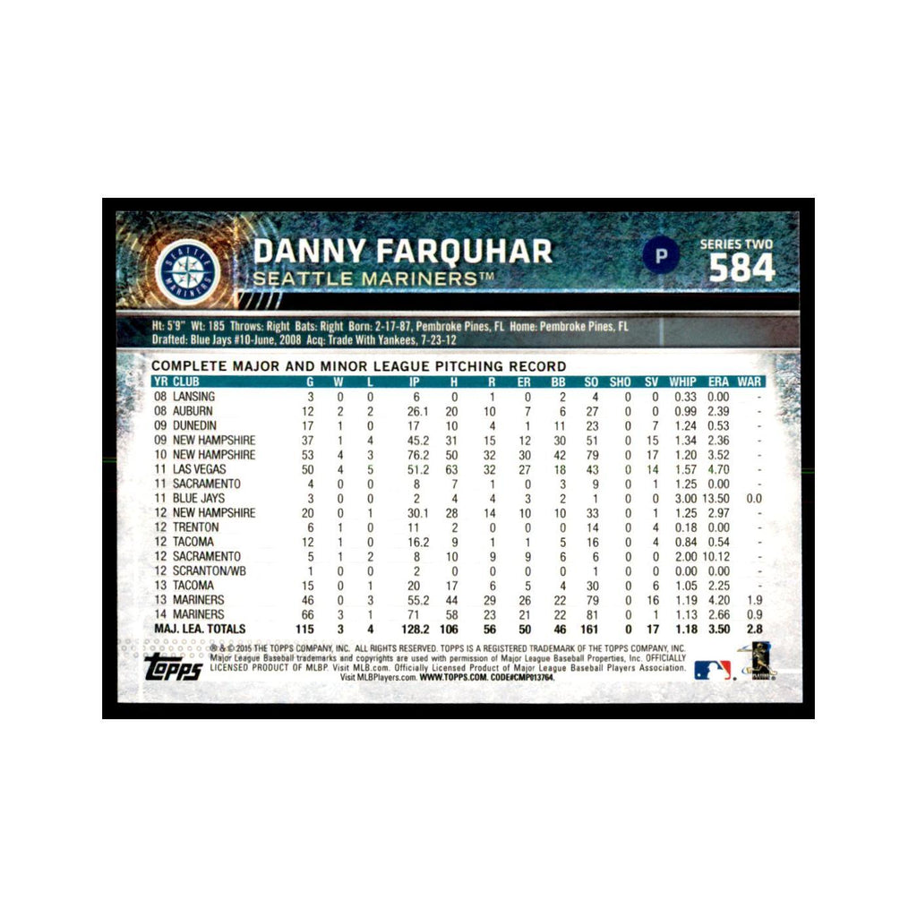 Danny Farquhar 2015 Topps #584 Baseball Cards Baseball Card NM
