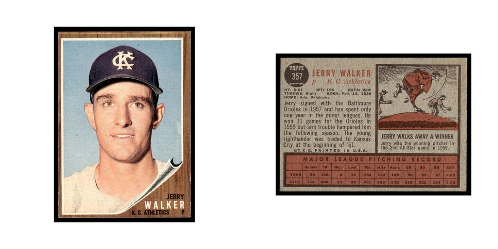 Jerry Walker 1962 Topps #357 Kansas City Athletics Baseball Card VG