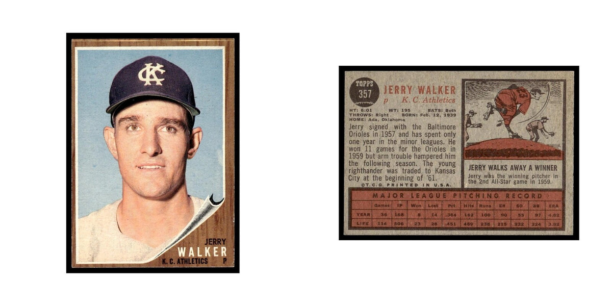 Jerry Walker 1962 Topps #357 Kansas City Athletics Baseball Card VG