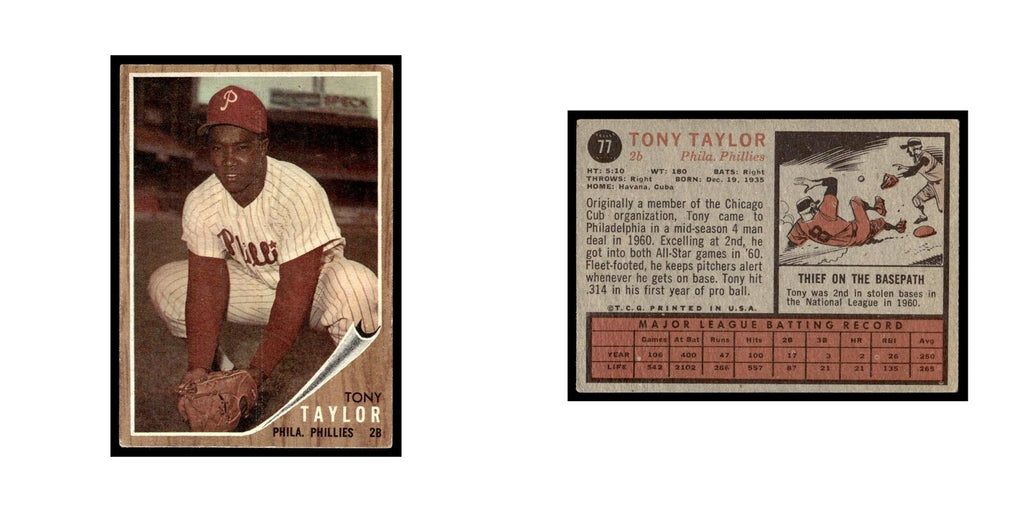 Tony Taylor 1962 Topps #77 Philadelphia Phillies Baseball Card VG