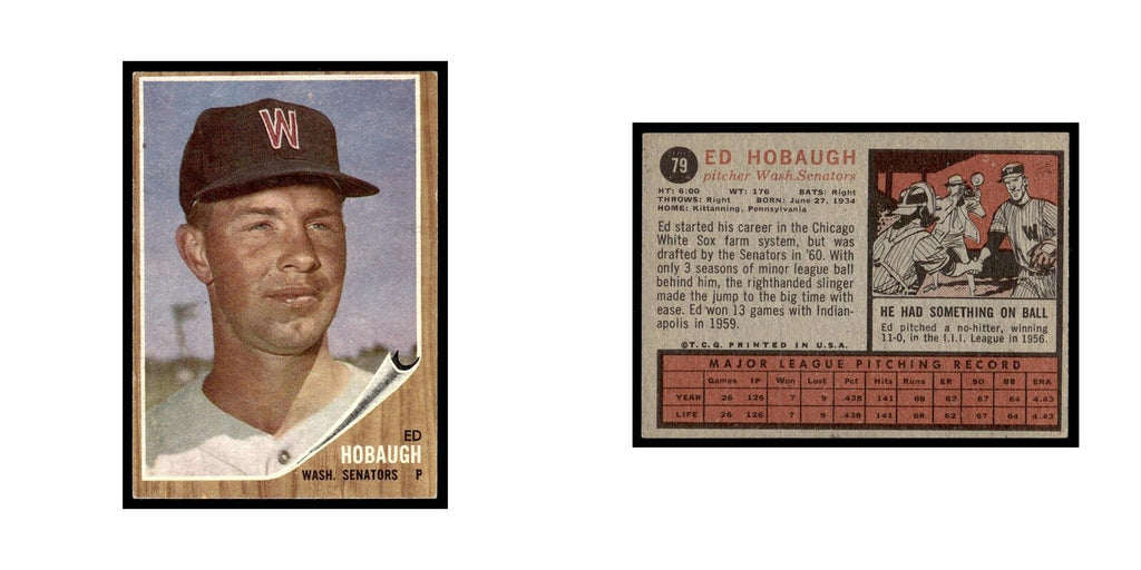 Ed Hobaugh 1962 Topps #79 Washington Senators Baseball Card VG