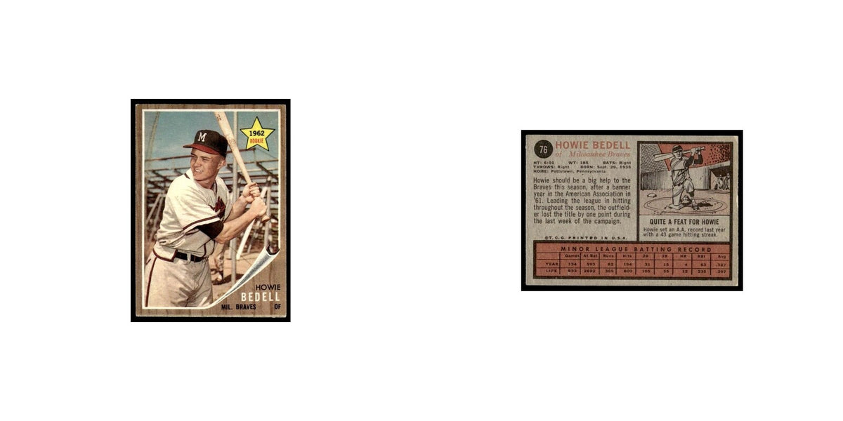 Howie Bedell Rookie 1962 Topps #76 Milwaukee Braves Baseball Card VG