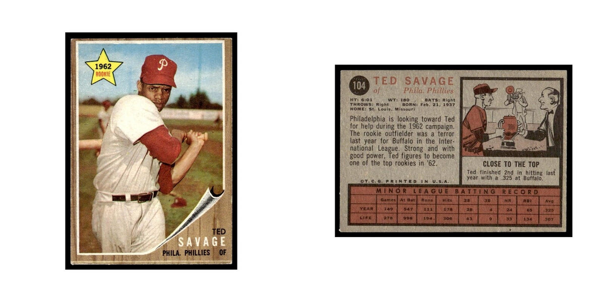 Ted Savage Rookie 1962 Topps #104 Philadelphia Phillies Baseball Card VG