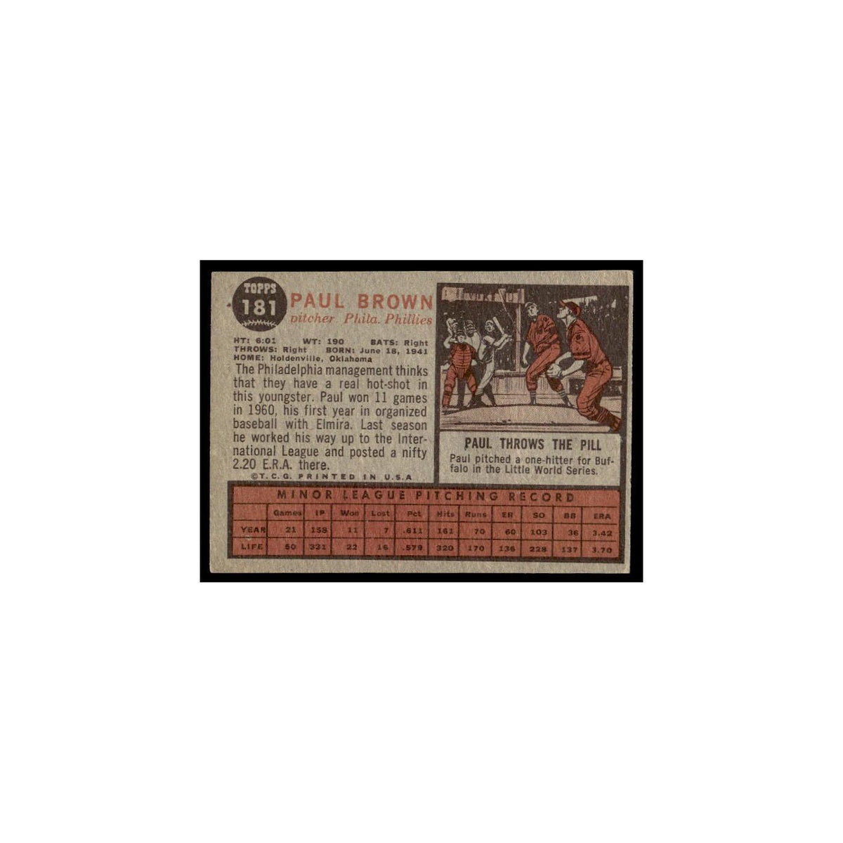 Paul Brown Rookie 1962 Topps #181 Philadelphia Phillies Baseball Card VG