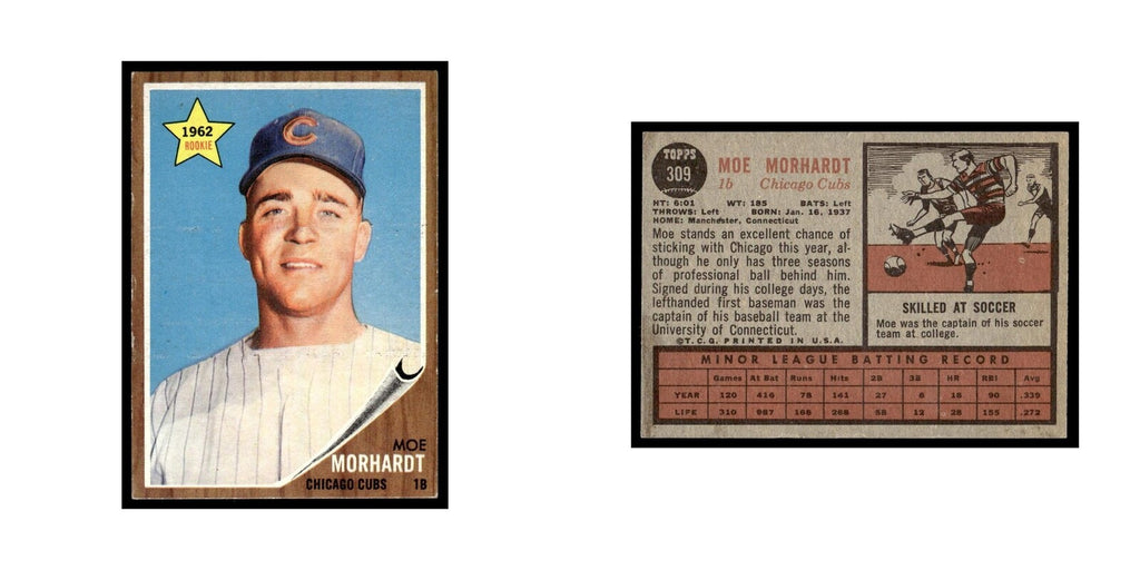 Moe Morhardt Rookie 1962 Topps #309 Chicago Cubs Baseball Card VG