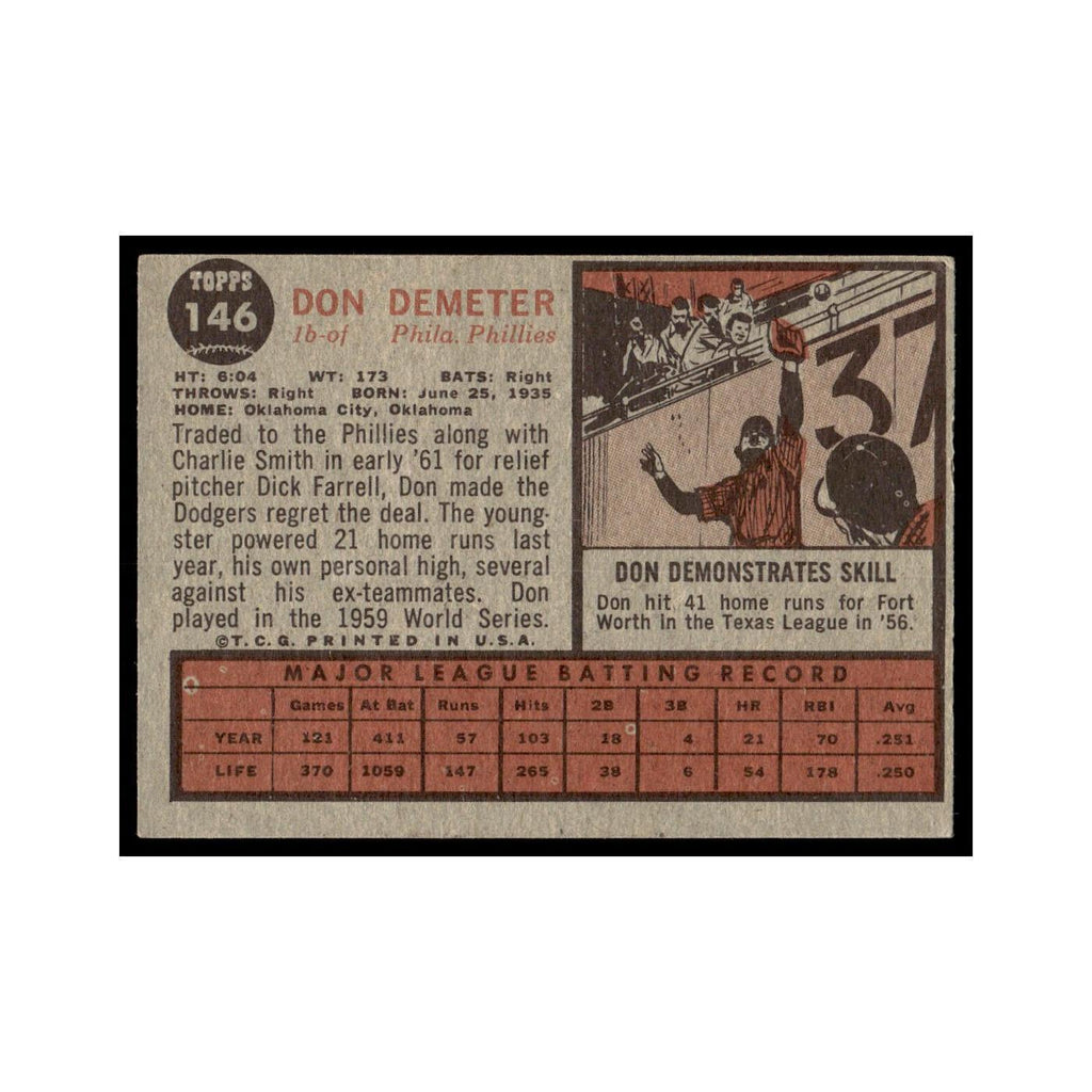 Don Demeter 1962 Topps #146 Philadelphia Phillies Baseball Card VG