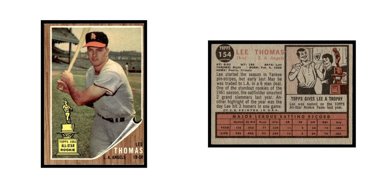 Lee Thomas Rookie 1962 Topps #154 Los Angeles Angels Baseball Card VG