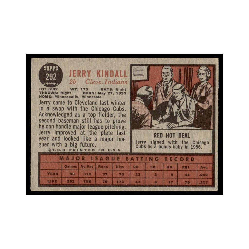 Jerry Kindall 1962 Topps #292 Cleveland Indians Baseball Card VG