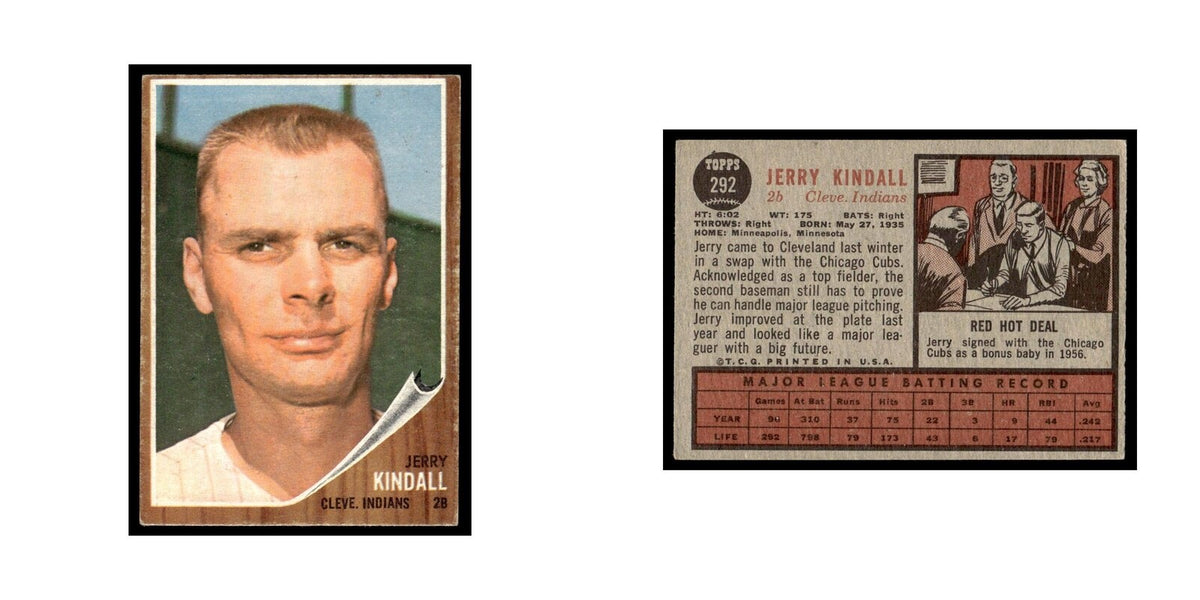 Jerry Kindall 1962 Topps #292 Cleveland Indians Baseball Card VG