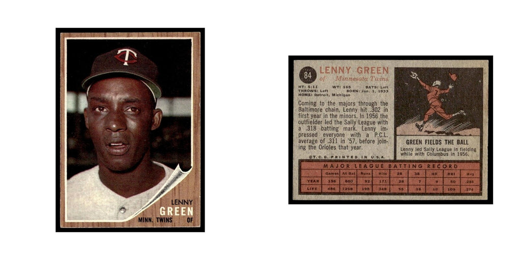 Lenny Green 1962 Topps #84 Minnesota Twins Baseball Card VG