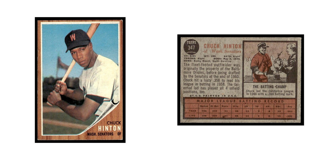 Chuck Hinton 1962 Topps #347 Washington Senators Baseball Card VG