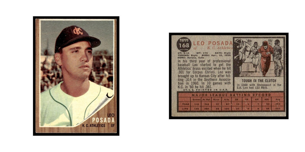 Leo Posada 1962 Topps #168 Kansas City Athletics Baseball Card VG