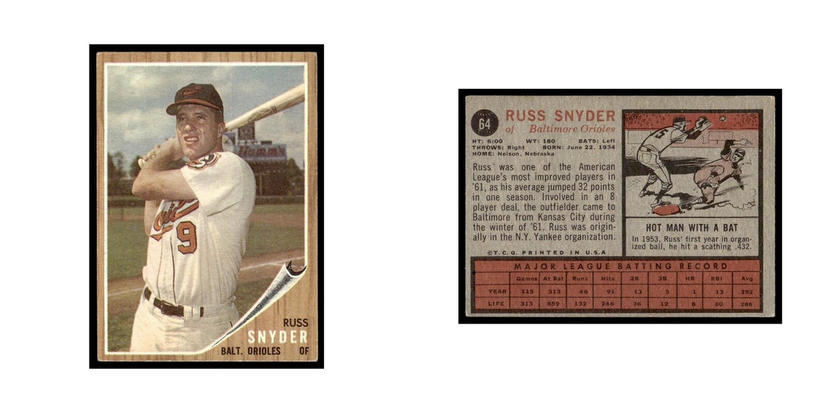 Russ Snyder 1962 Topps #64 Baltimore Orioles Baseball Card VG