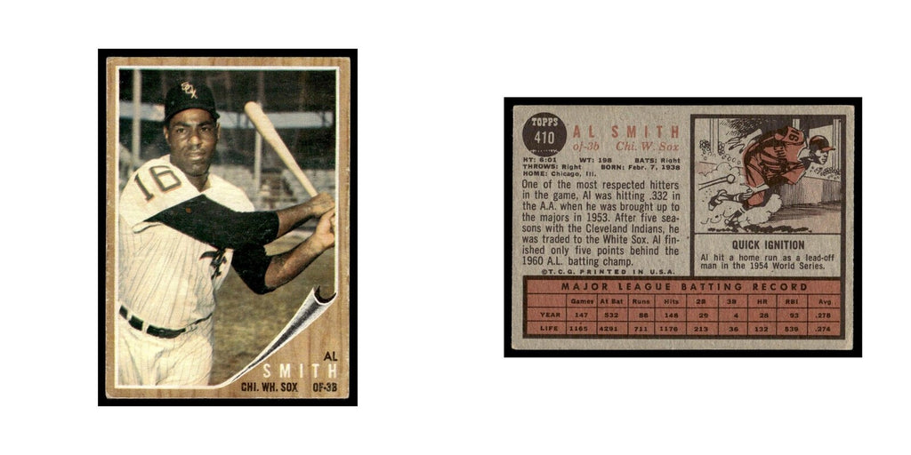 Al Smith 1962 Topps (Damaged) #410 Chicago White Sox Baseball Card Poor