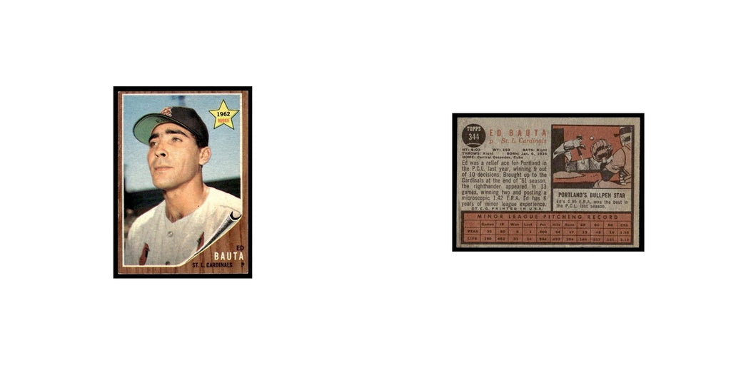 Ed Bauta Rookie 1962 Topps #344 St. Louis Cardinals Baseball Card VG