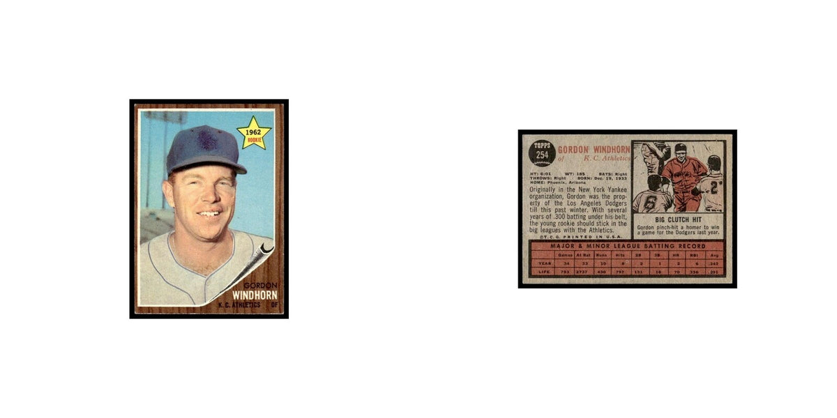Gordon Windhorn Rookie 1962 Topps #254 Kansas City Athletics Baseball Card VG