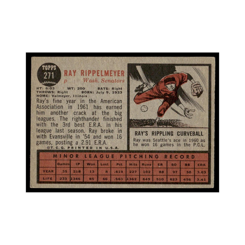 Ray Rippelmeyer Rookie 1962 Topps #271 Washington Senators Baseball Card VG