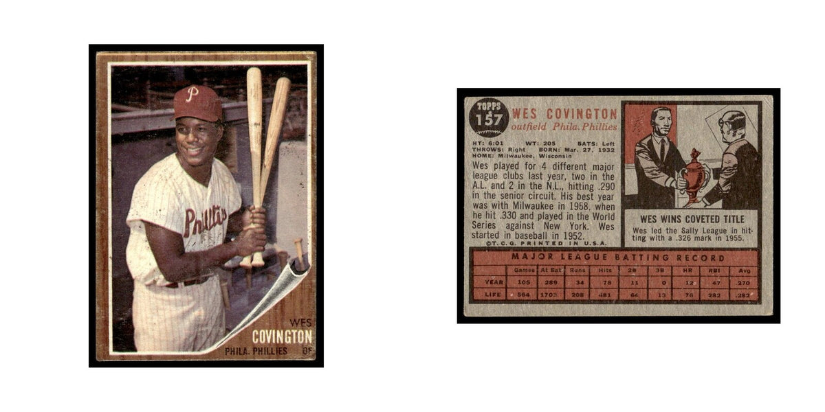 Wes Covington 1962 Topps #157 Philadelphia Phillies Baseball Card VG