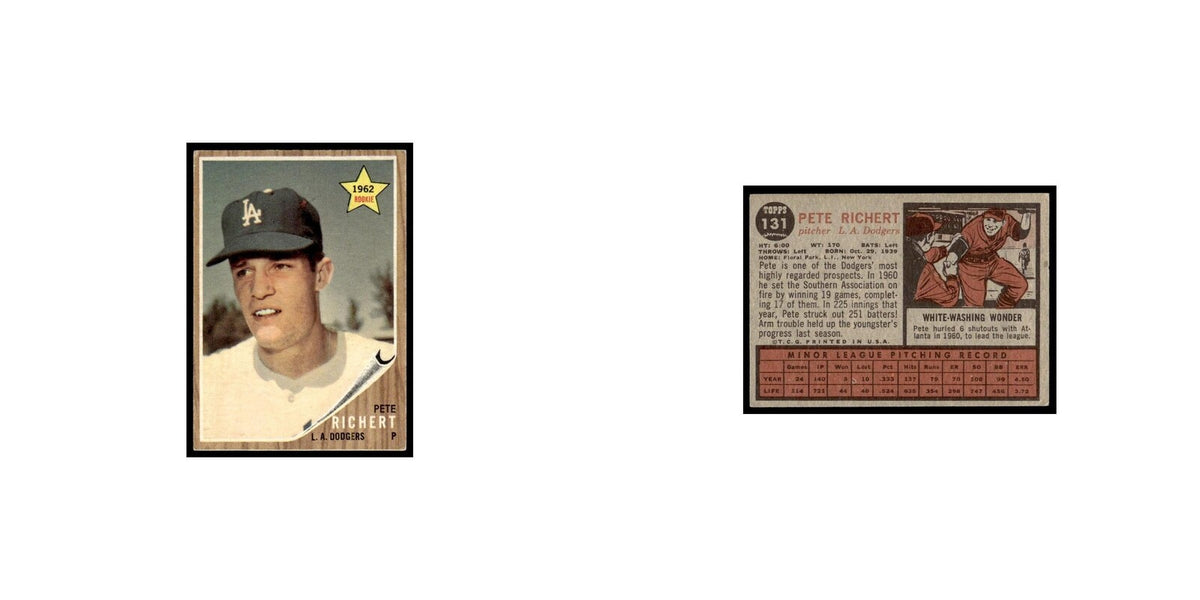 Pete Richert Rookie 1962 Topps #131 Los Angeles Dodgers Baseball Card VG