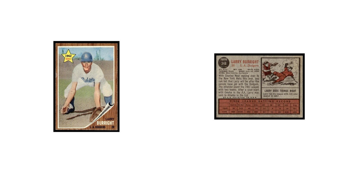 Larry Burright Rookie 1962 Topps #348 Los Angeles Dodgers Baseball Card VG