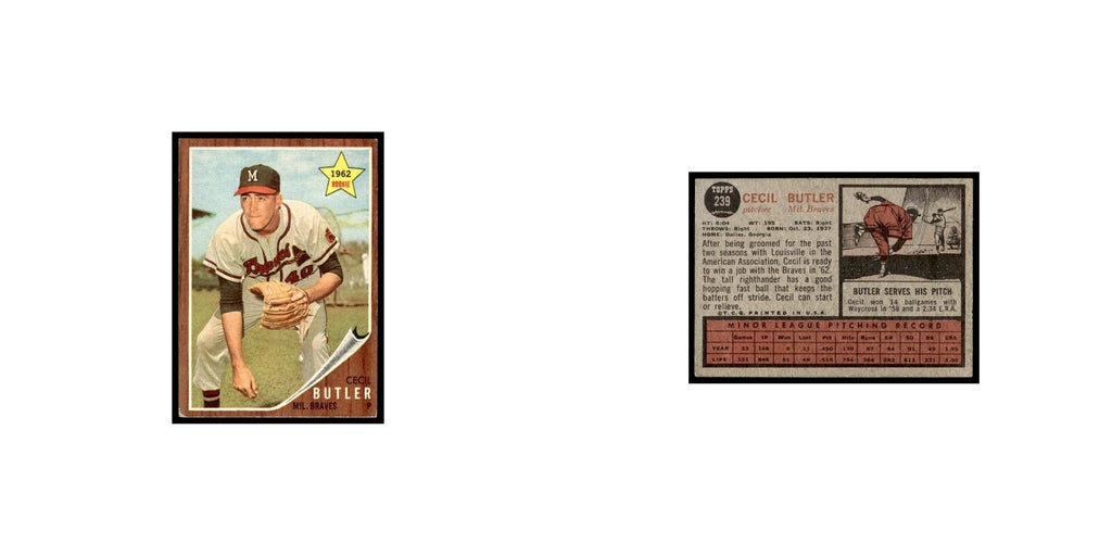 Cecil Butler Rookie 1962 Topps #239 Milwaukee Braves Baseball Card VG