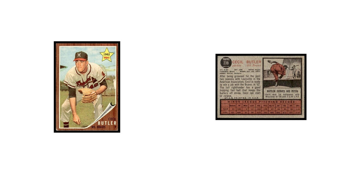 Cecil Butler Rookie 1962 Topps #239 Milwaukee Braves Baseball Card VG