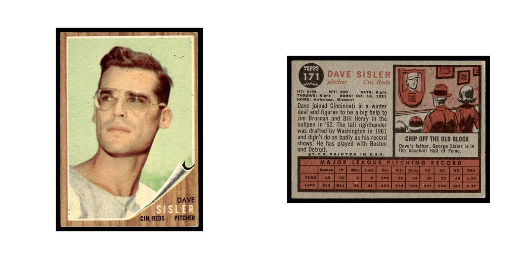 Dave Sisler 1962 Topps #171 Cincinnati Reds Baseball Card VG