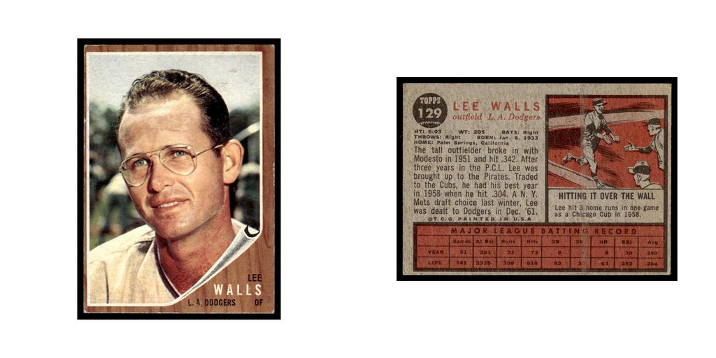 Lee Walls 1962 Topps #129 Los Angeles Dodgers Baseball Card VG