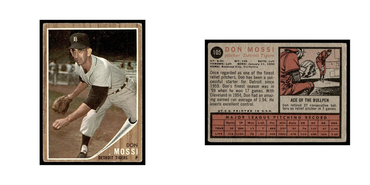 Don Mossi 1962 Topps (Damaged) #105 Detroit Tigers Baseball Card Poor