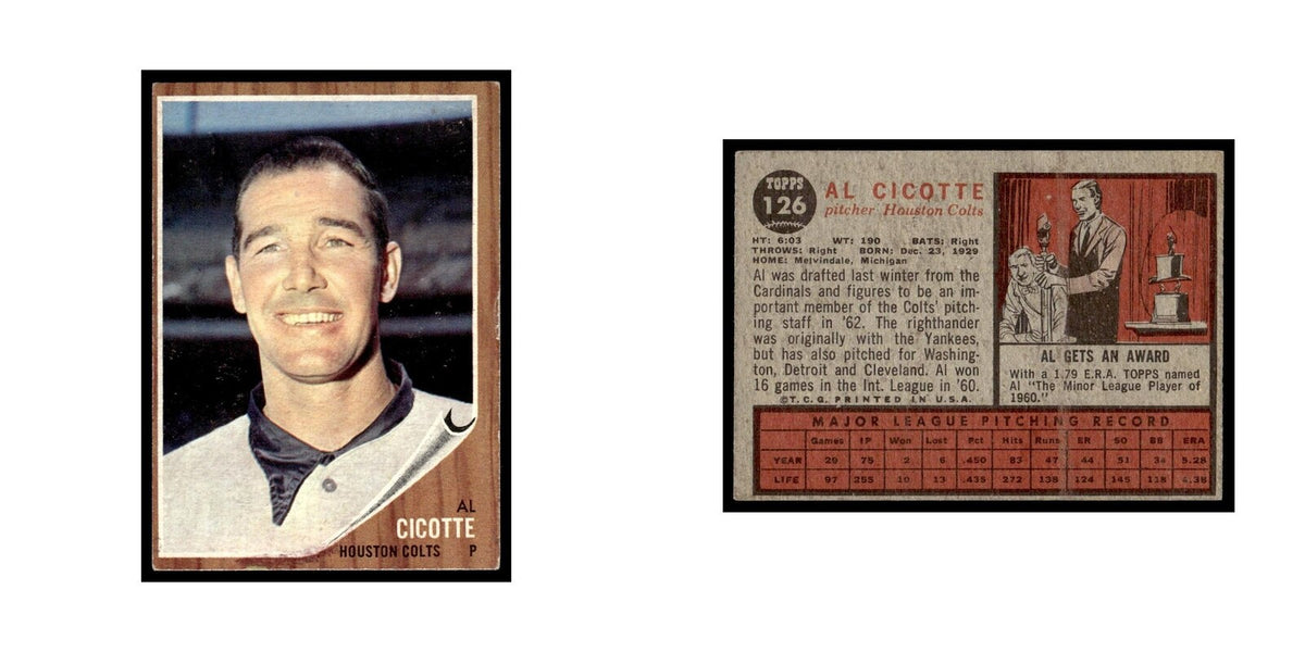 Al Cicotte 1962 Topps #126 Houston Colt .45s Baseball Card VG