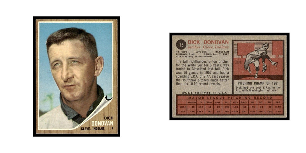 Dick Donovan 1962 Topps #15 Cleveland Indians Baseball Card VG