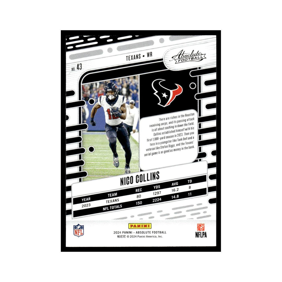 Nico Collins 2024 Panini Absolute #43 Houston Texans Football Card NM