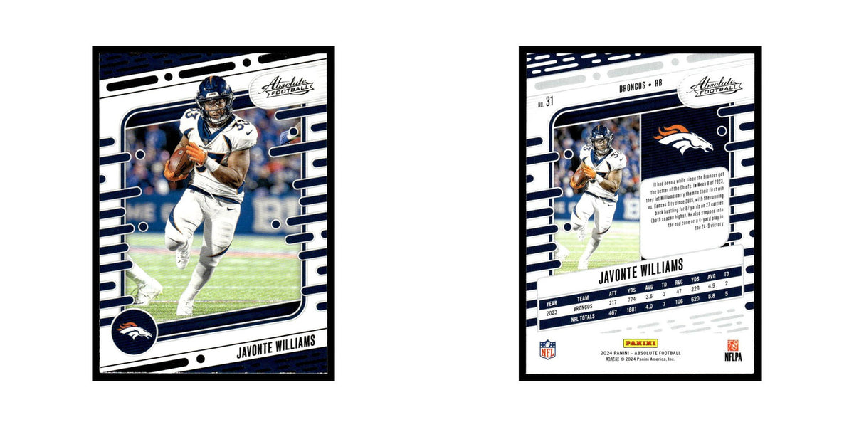 Javonte Williams 2024 Panini Absolute #31 Denver Broncos Football Card NM