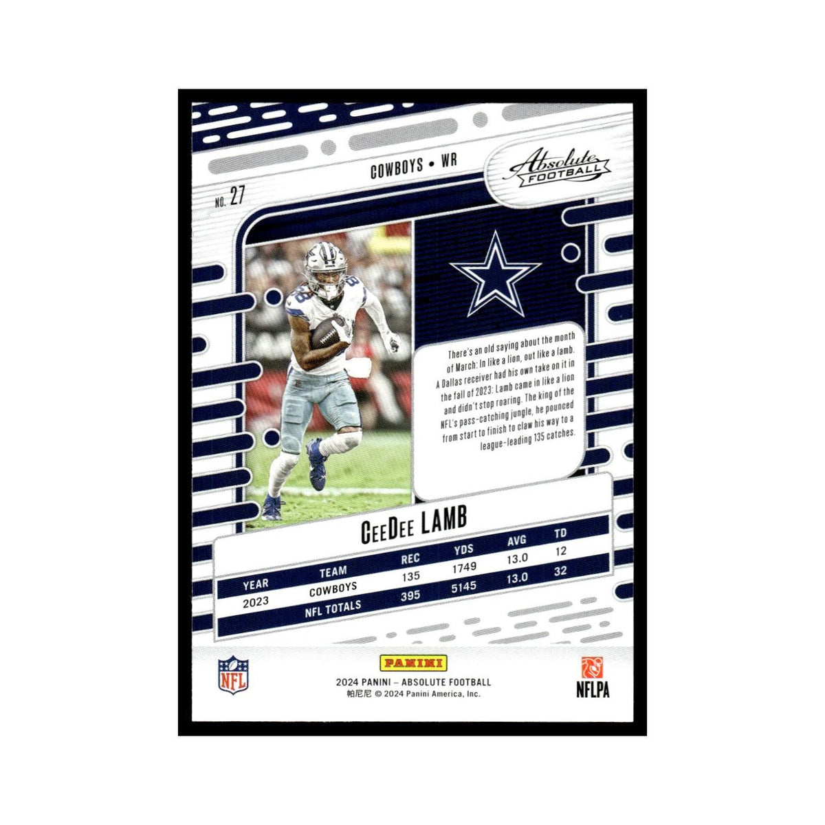 CeeDee Lamb 2024 Panini Absolute #27 Dallas Cowboys Football Card NM