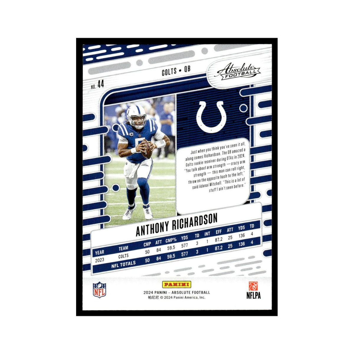 Anthony Richardson 2024 Panini Absolute #44 Indianapolis Colts Football Card NM